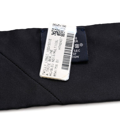 Hermes Silk Embroidered A Toute Berline Long Twilly Bleu Black Multicolor 4 of 4