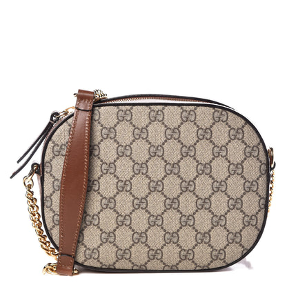 Gucci GG Supreme Monogram Cuoio Toscano Mini Chain Shoulder Bag Beige Ebony Cuir 1 of 9