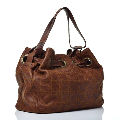 Christian Dior Lambskin Cannage Drawstring Bag Brown 3 of 10