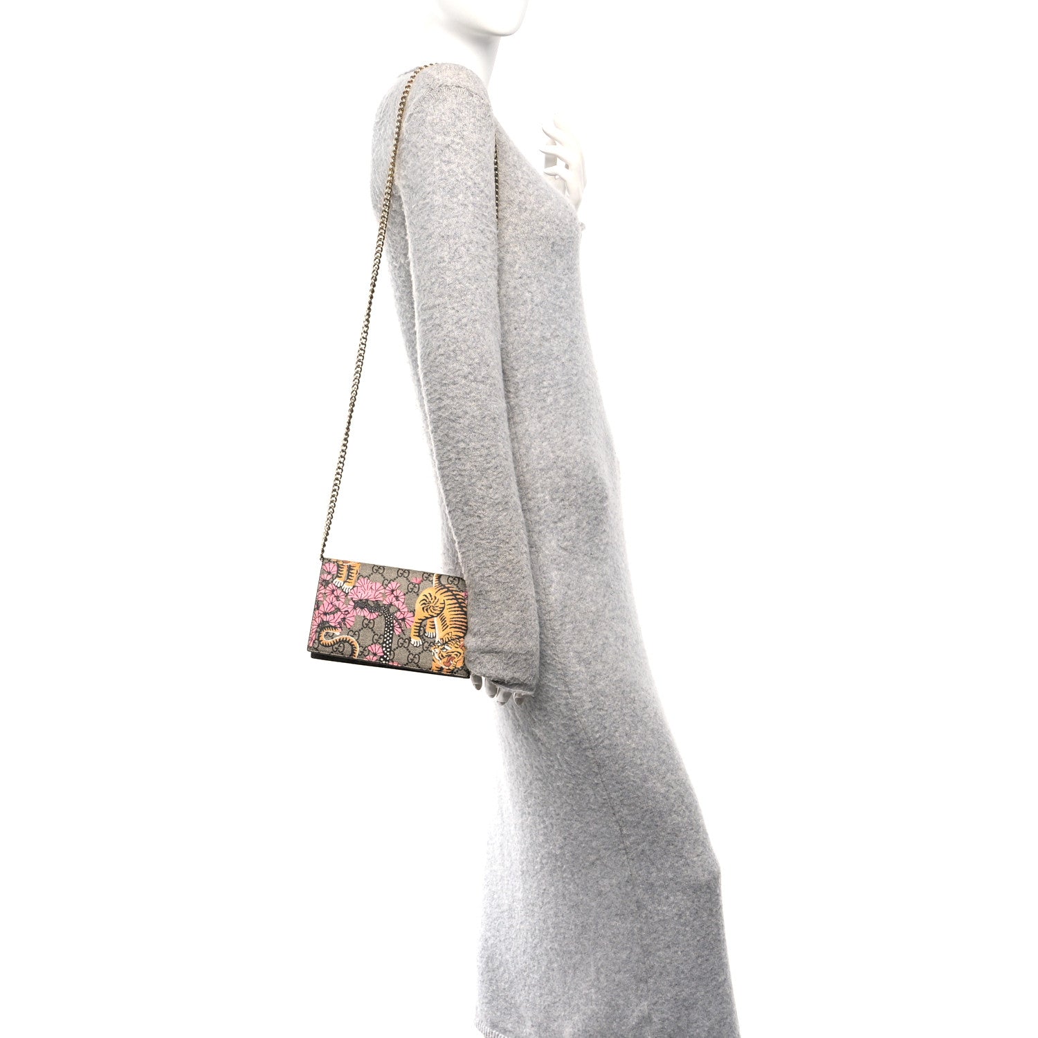 Gucci GG Supreme Monogram Bengal Chain Wallet Beige Pink 2 of 10