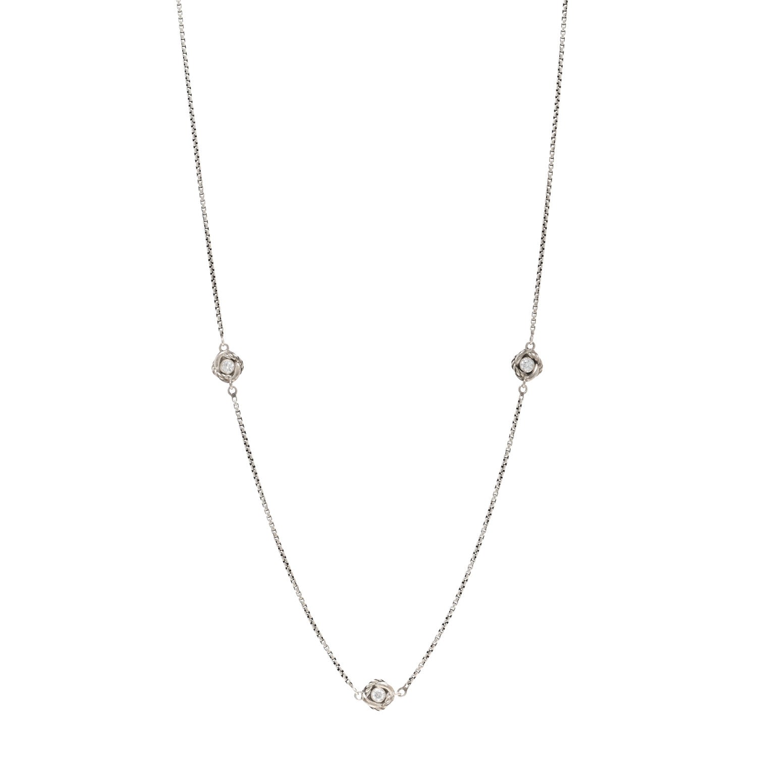 David Yurman Sterling Silver Diamond Infinity 3 Station Necklace 1 of 4