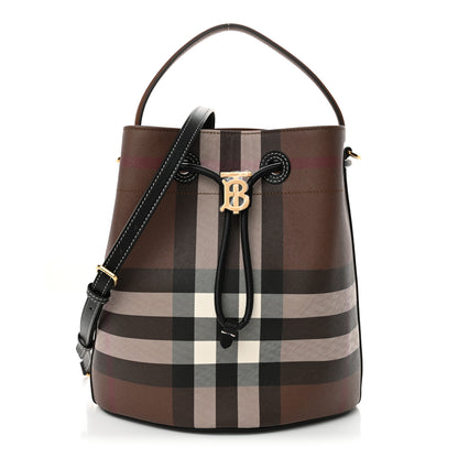 Burberry Giant Check Calfskin TB Bucket Bag Dark Birch 1 of 10