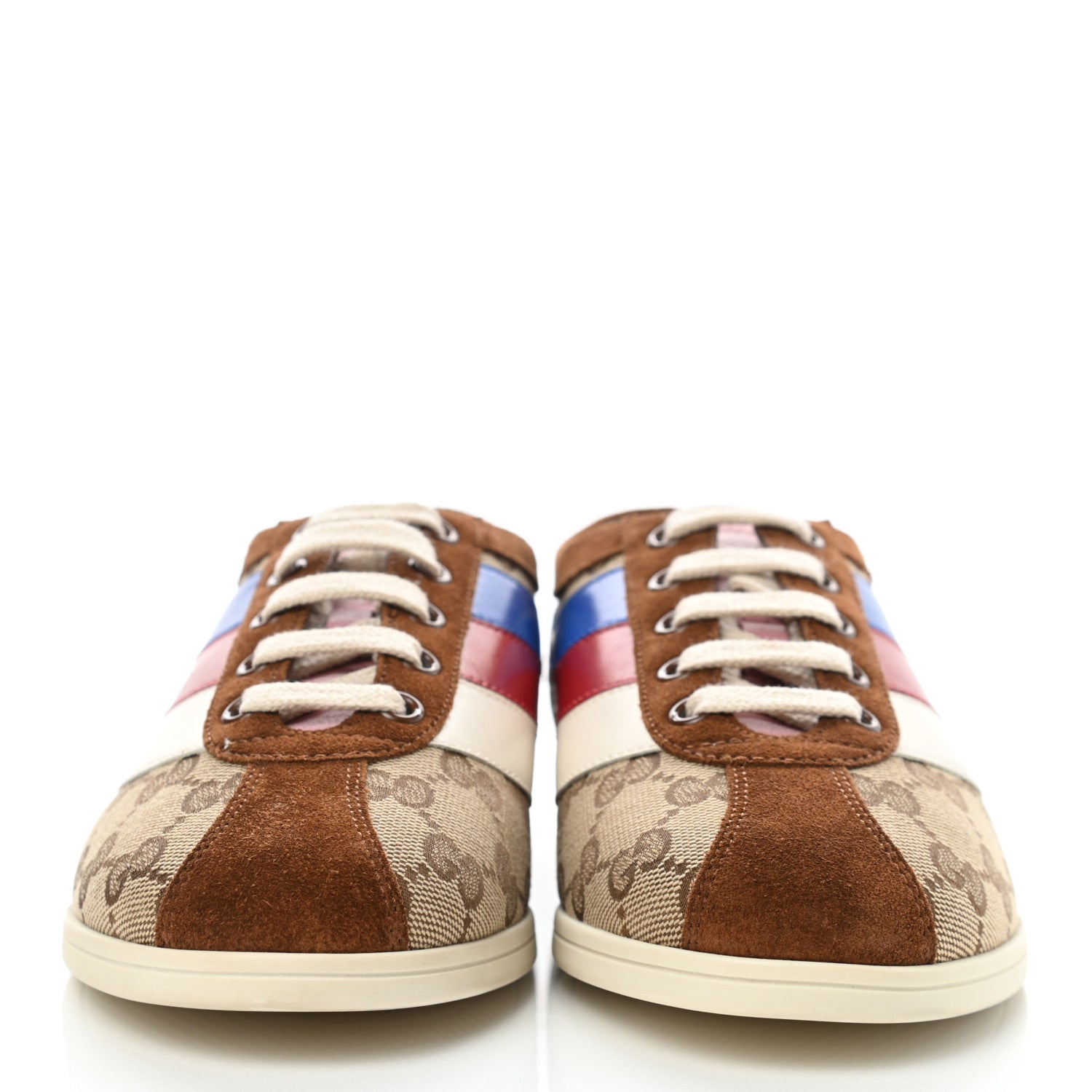 Gucci Suede Monogram Web Womens Falacer Sneakers 37 Nocciola Beige Mystic White Hibiscus Red 2 of 10