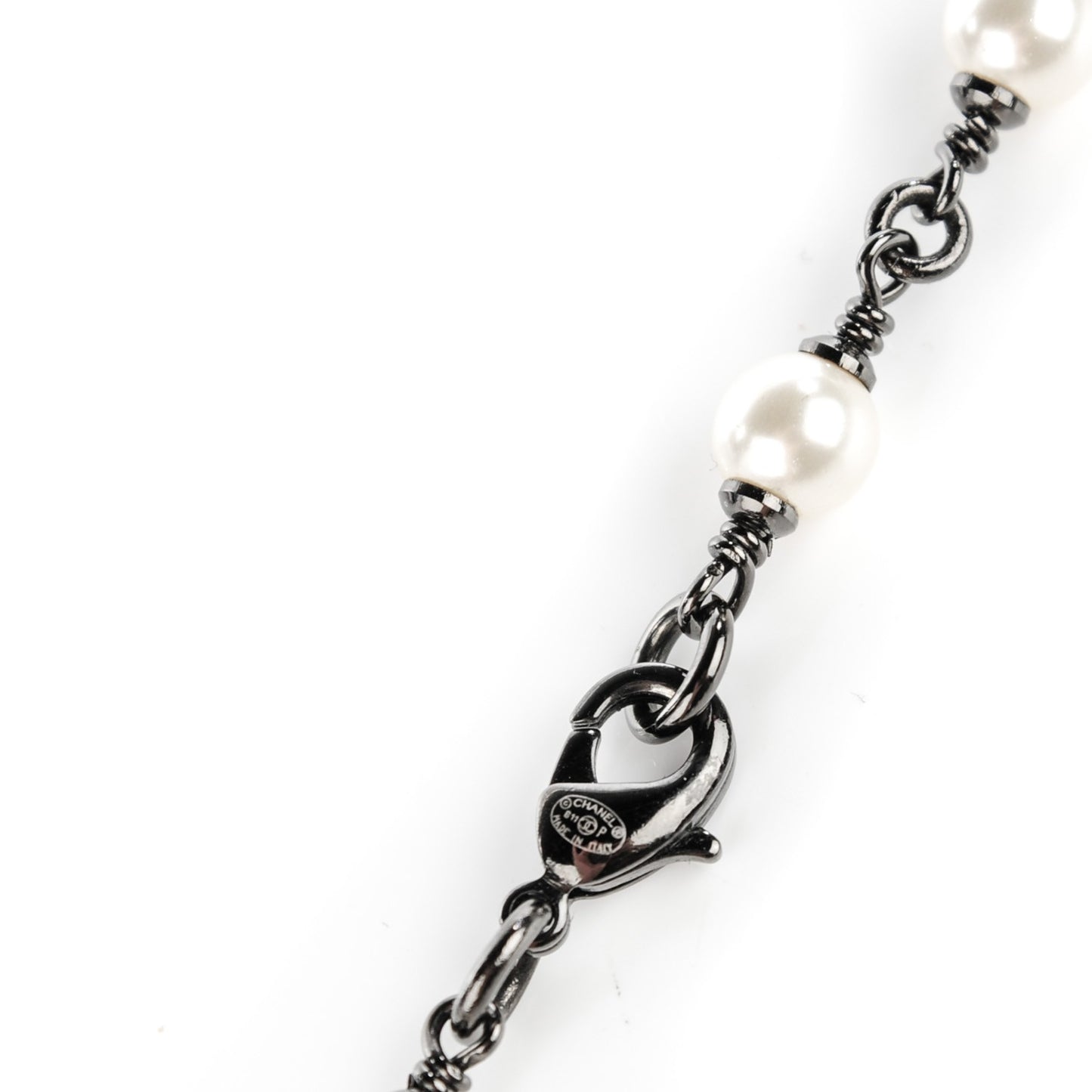 Pearl Beaded CC Necklace Ruthenium