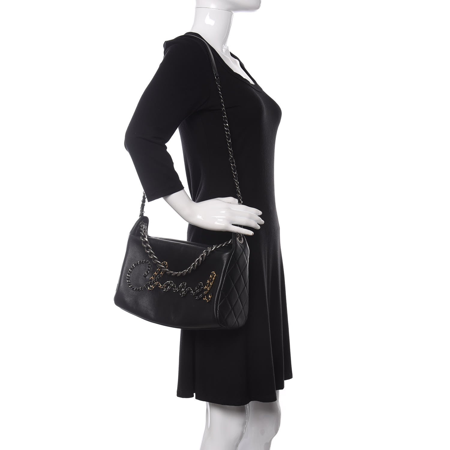 Chanel Calfskin Chain 20s Signature Hobo Black 2 of 11
