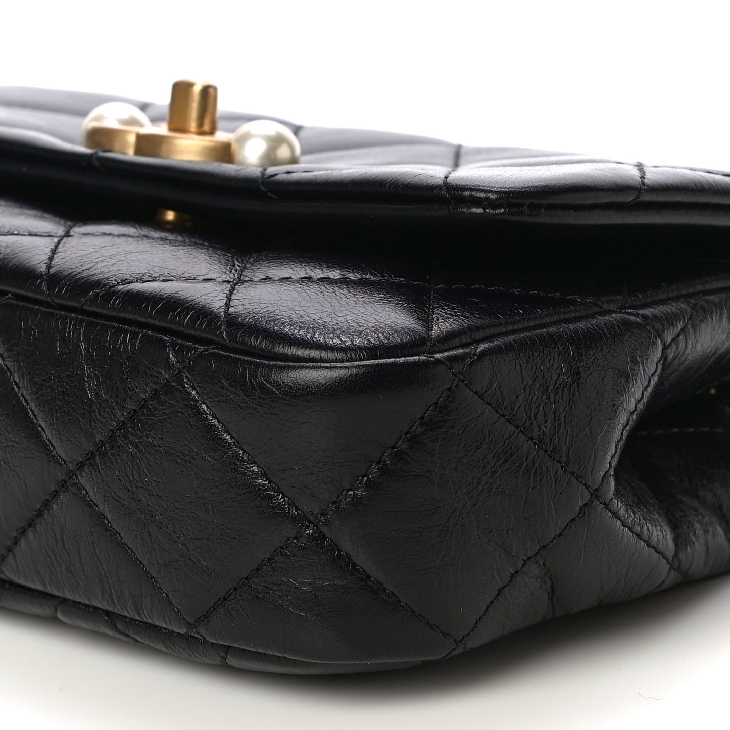 Calfskin Quilted Mini Pearl Flap Bag Black