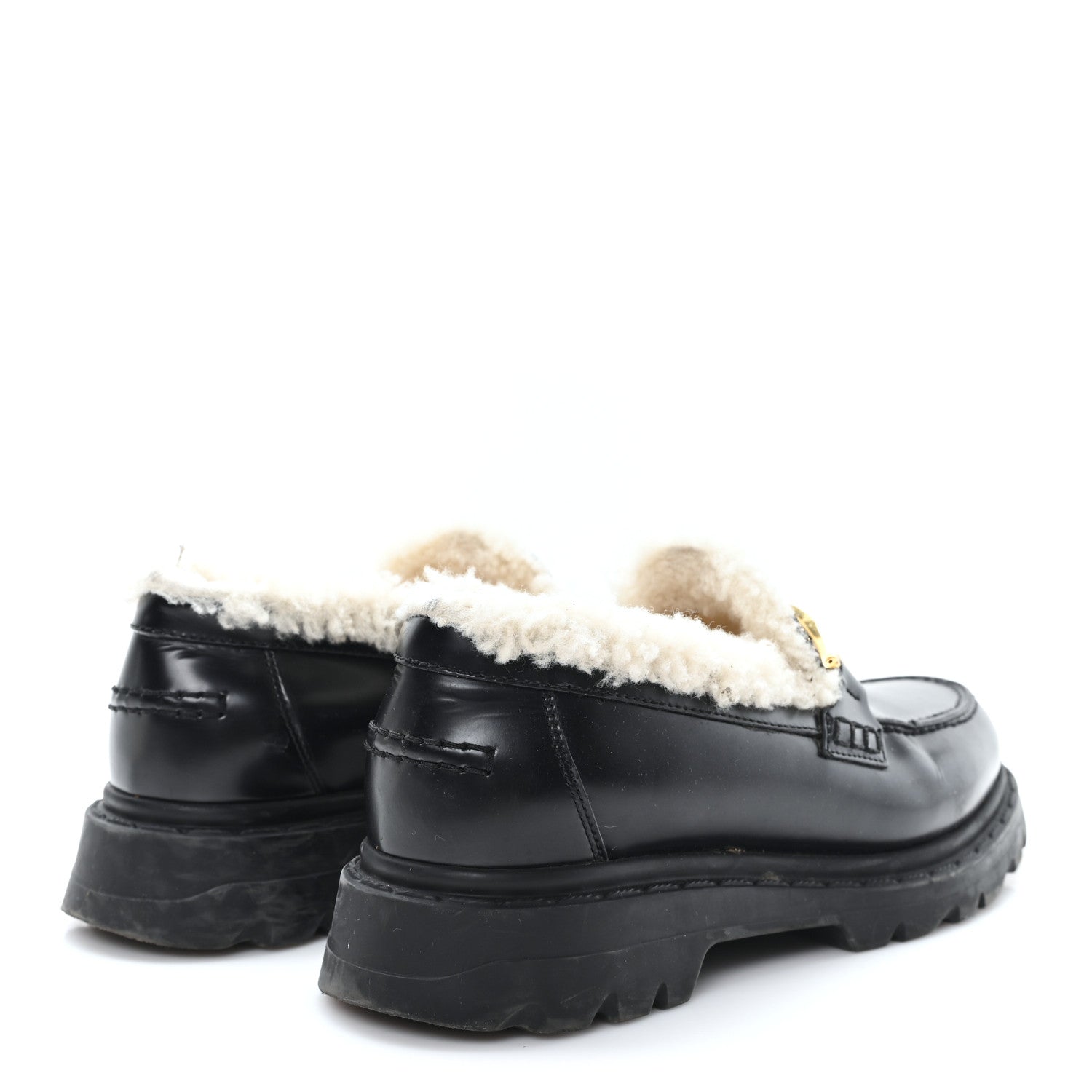 Christian Dior Brushed Calfskin Shearling Dior Code Lug Sole 15mm Loafers 35.5 Black Natural 6 of 10