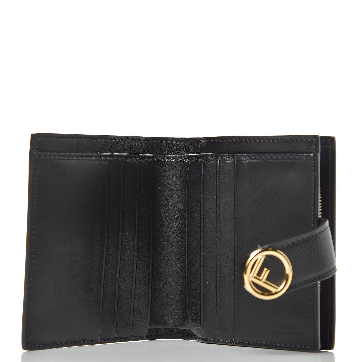 Vitello Cruise F is Fendi Bi-Color FF 1974 Embossed Compact Wallet Black Maya