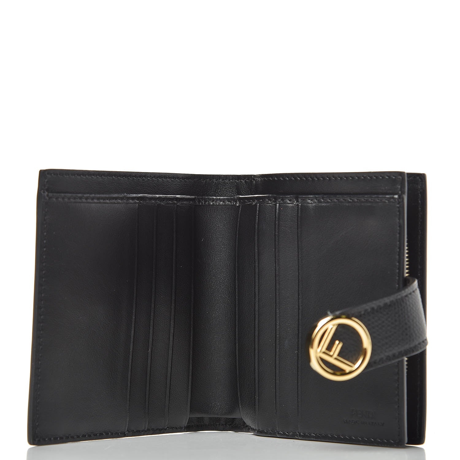 Fendi Vitello Cruise F is Fendi Bi-Color FF 1974 Embossed Compact Wallet Black Maya 6 of 7