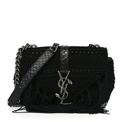 Saint Laurent Calfskin Crochet Baby Monogram Chain Satchel Black 1 of 10