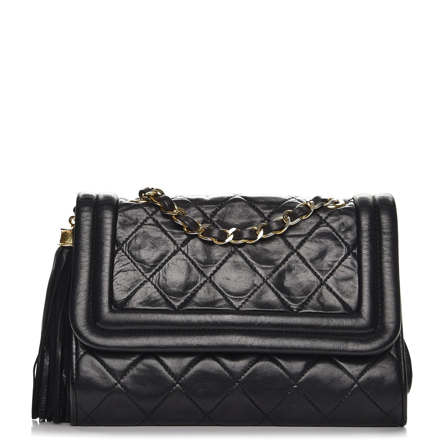 Lambskin Quilted Tassel Flap Black