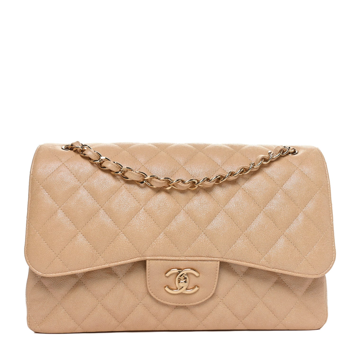 Chanel Iridescent Caviar Quilted Jumbo Double Flap Beige 1 of 10