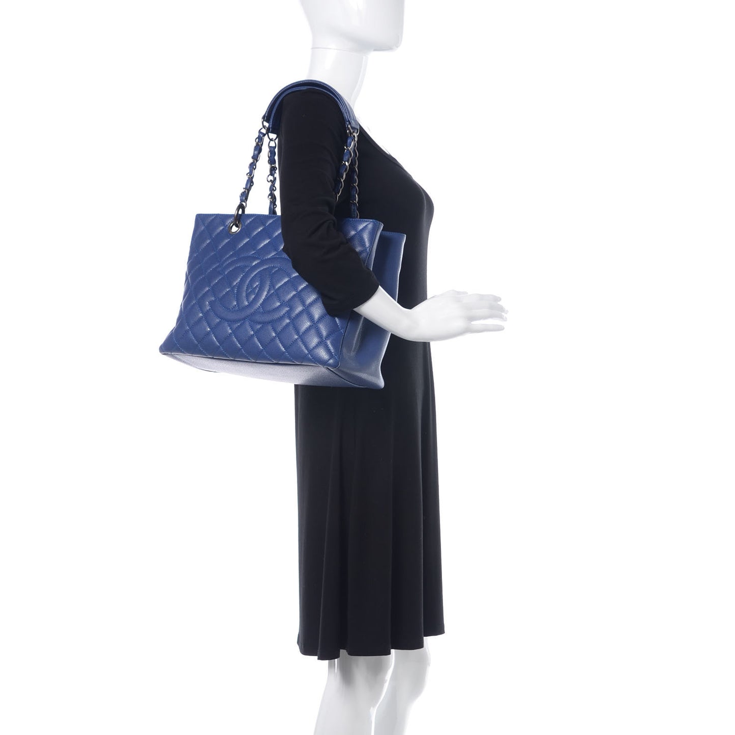 Caviar Quilted Grand Shopping Tote GST Dark Blue
