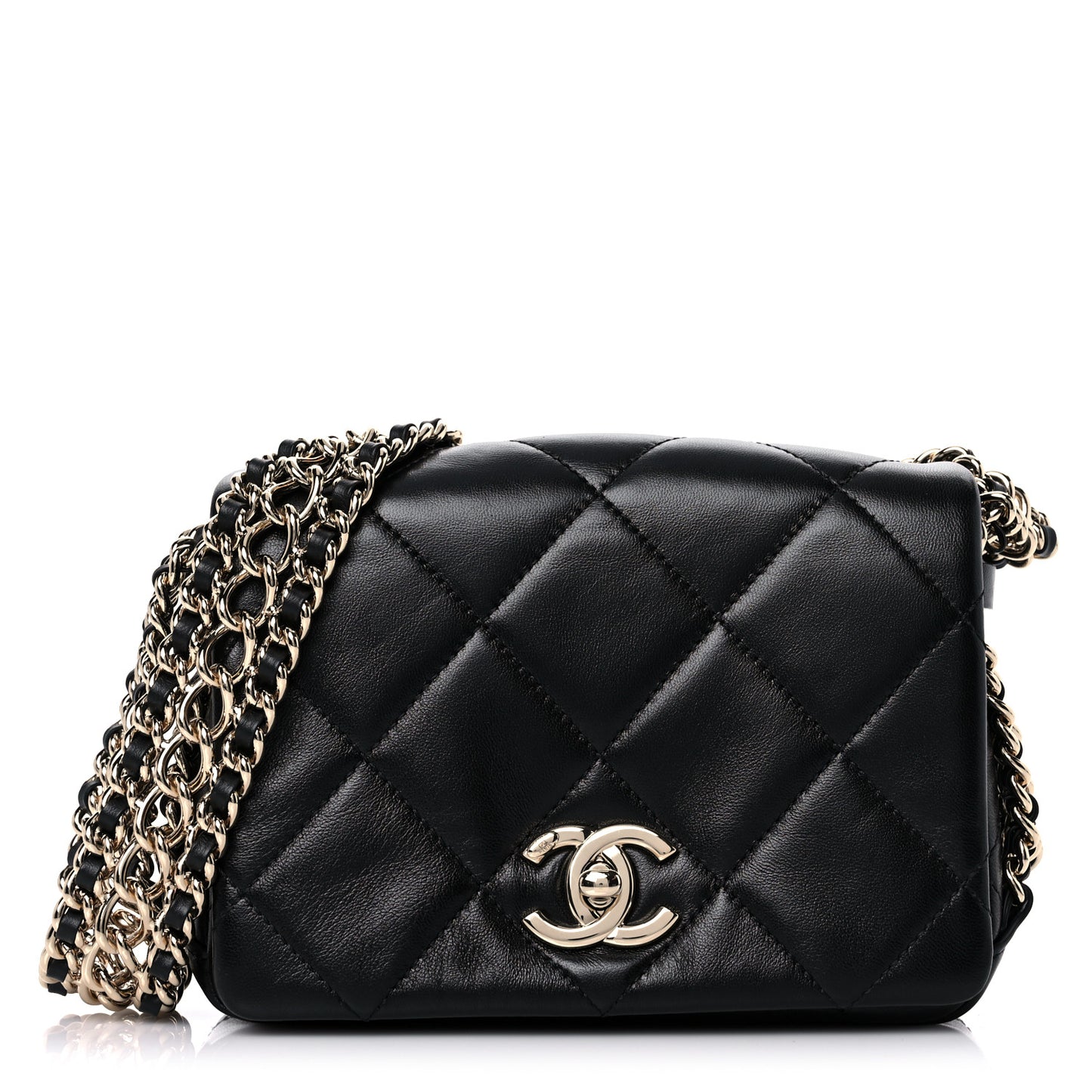 Lambskin Quilted Mini Chain Rows Flap Black