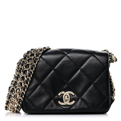 Chanel Lambskin Quilted Mini Chain Rows Flap Black 1 of 8