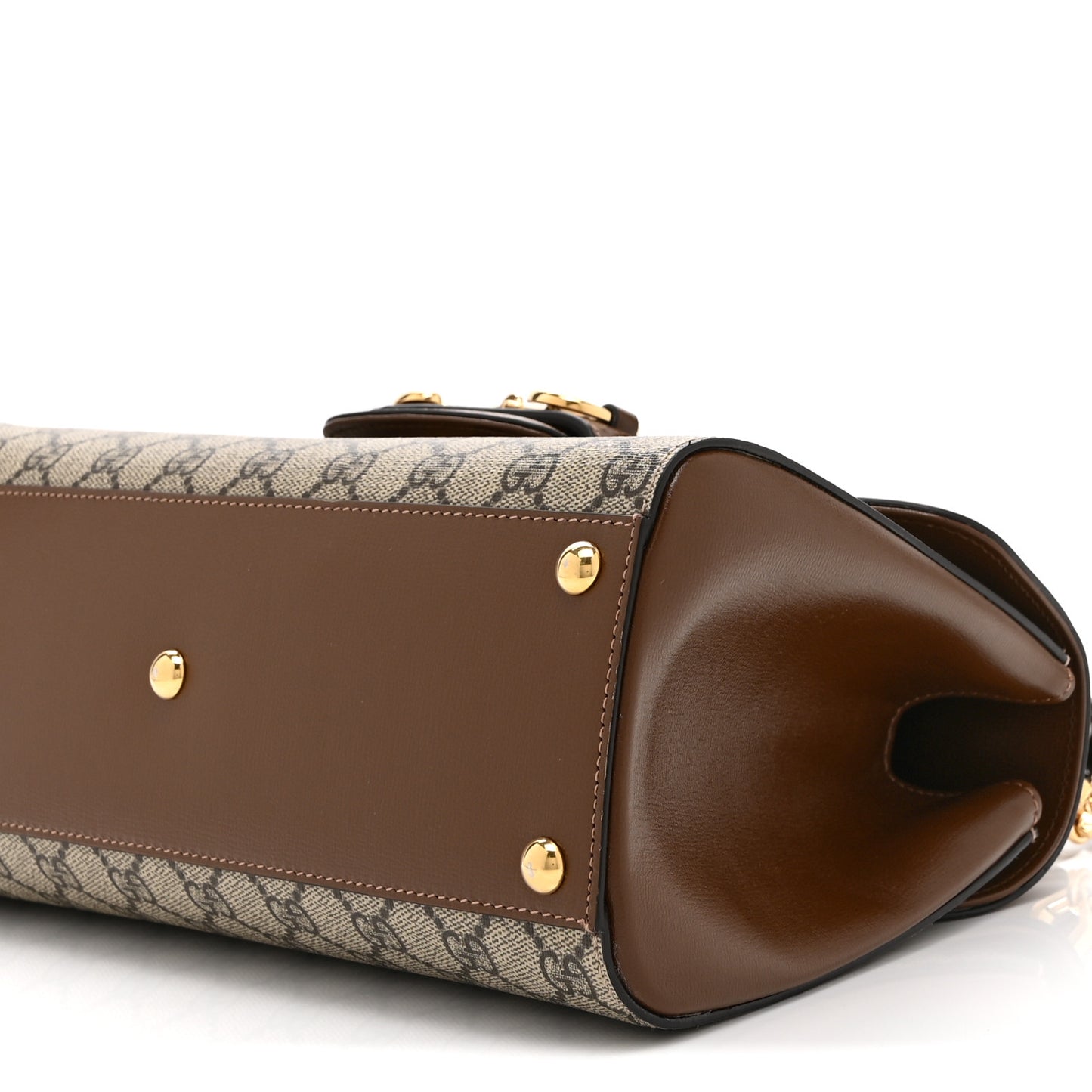 GG Supreme Monogram Calfskin Medium Horsebit 1955 Top Handle Bag Beige Ebony Brown Sugar