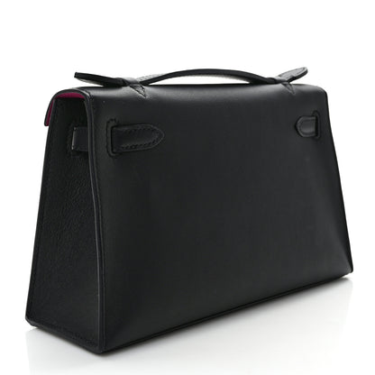 Hermes Swift Horseshoe Kelly Pochette Clutch Black Rose Pourpre 3 of 10
