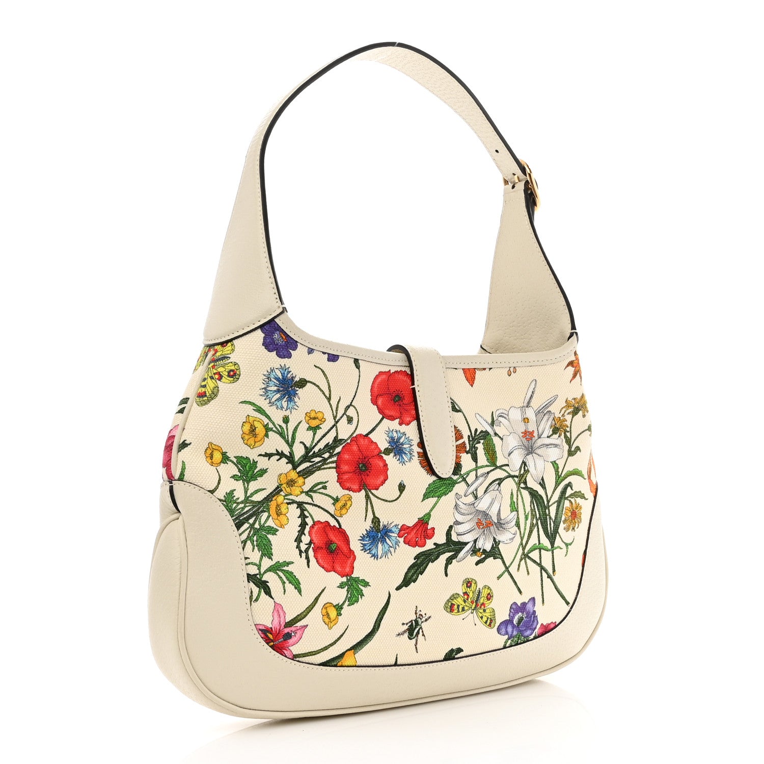 Gucci Canvas Flora Medium Jackie Hobo White 3 of 9