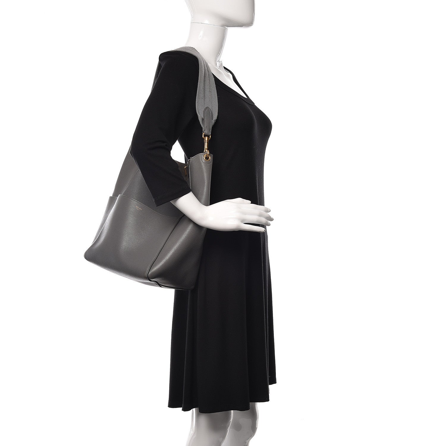 Celine Soft Grained Calfskin Sangle Bucket Bag Storm 2 of 25