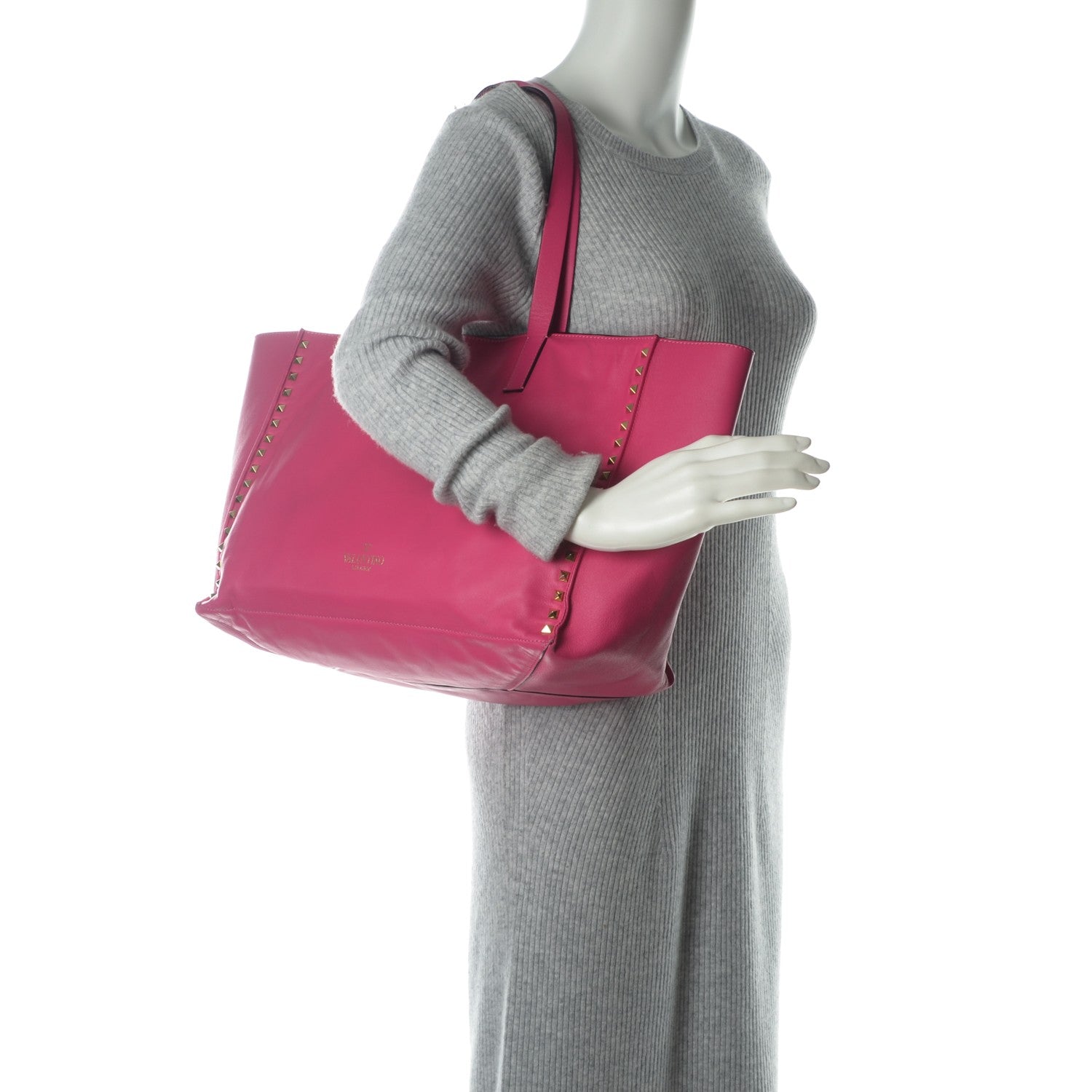Valentino Garavani Nappa Medium Rockstud Soft Tote Pop Fuxia 2 of 8