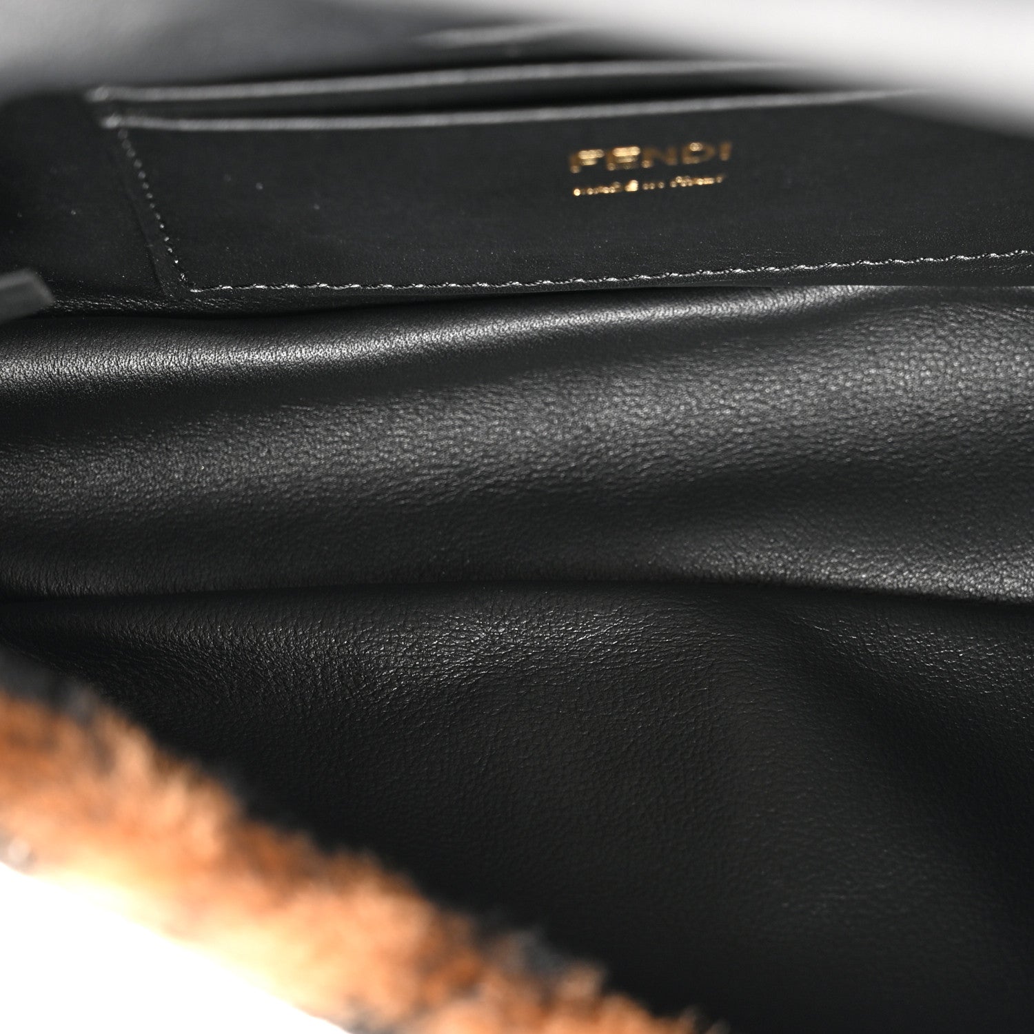 Fendi Shearling Vitello Dolce Macro FF 1974 Mini Baguette Tobacco Black 5 of 10