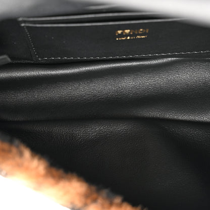 Fendi Shearling Vitello Dolce Macro FF 1974 Mini Baguette Tobacco Black 5 of 10