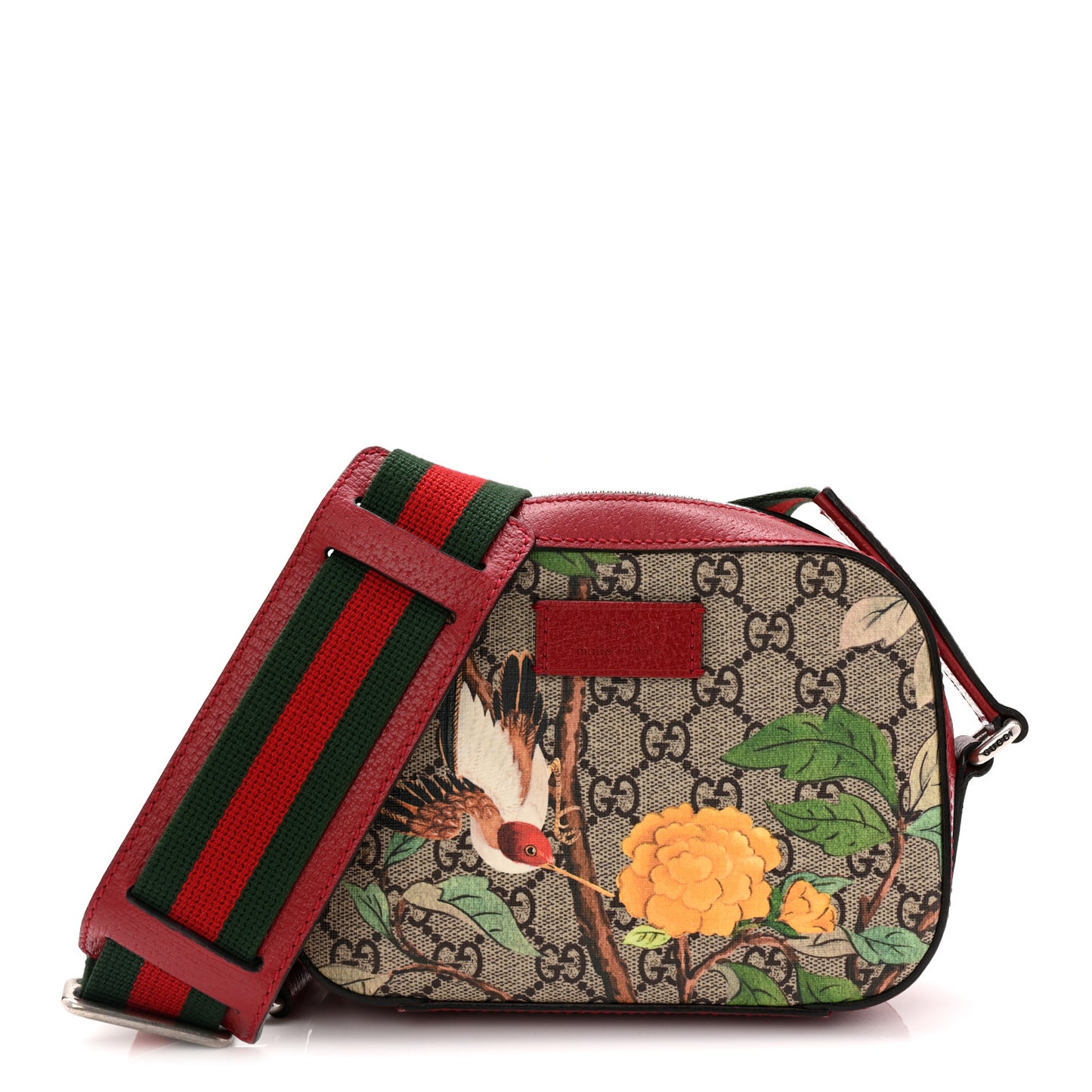 GG Supreme Monogram Tian Web Small Camera Bag Beige Multicolor Red