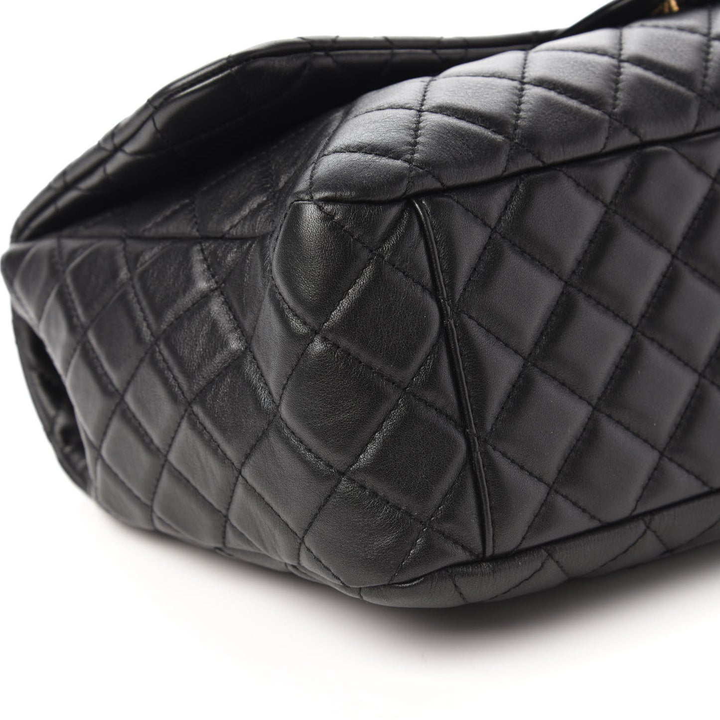 Metallized Calfskin Quilted Small XXL Travel Flap Bag Black