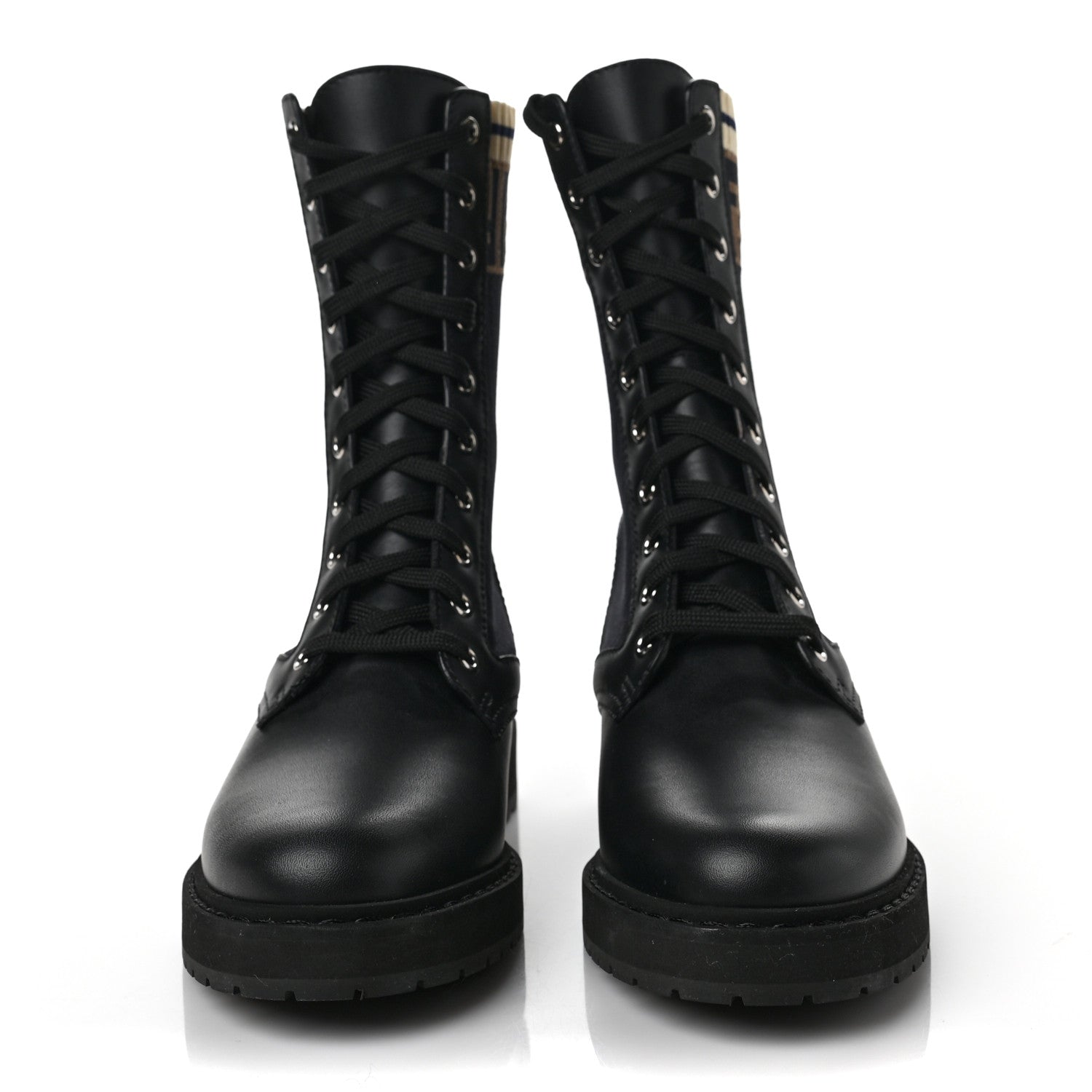 Fendi Calfskin Stretch Fabric Rockoko Biker Boots 39 Tobacco Black Marino 2 of 6