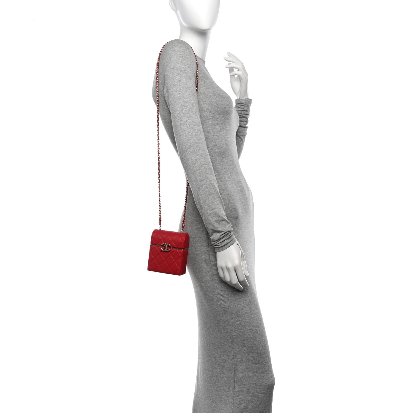 Lambskin Quilted Small Box With Chain Red