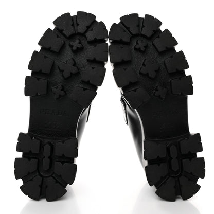 Prada Spazzolato Rois Sfumato Metal Triangle Logo Monolith 60mm Loafers 38 Black Argento 5 of 10