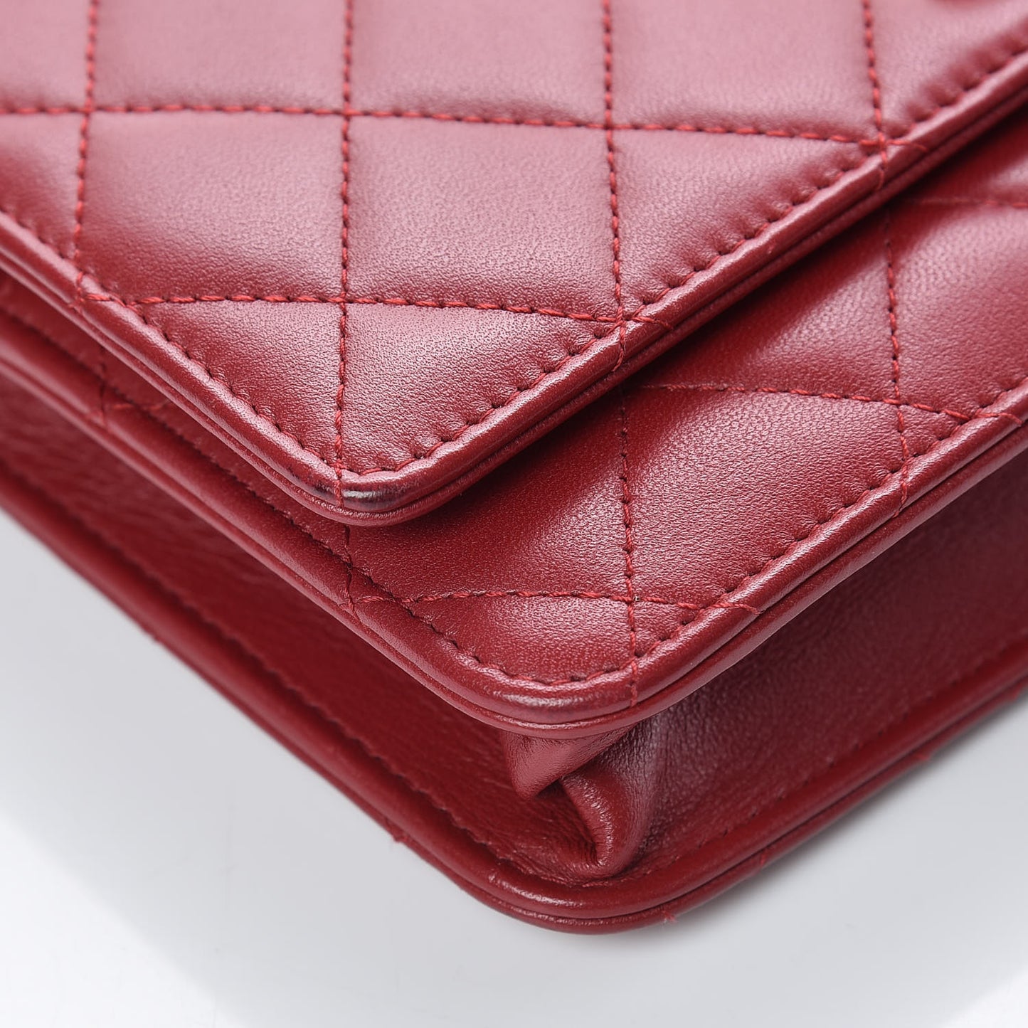 Lambskin Quilted Trendy CC Wallet On Chain WOC Dark Red