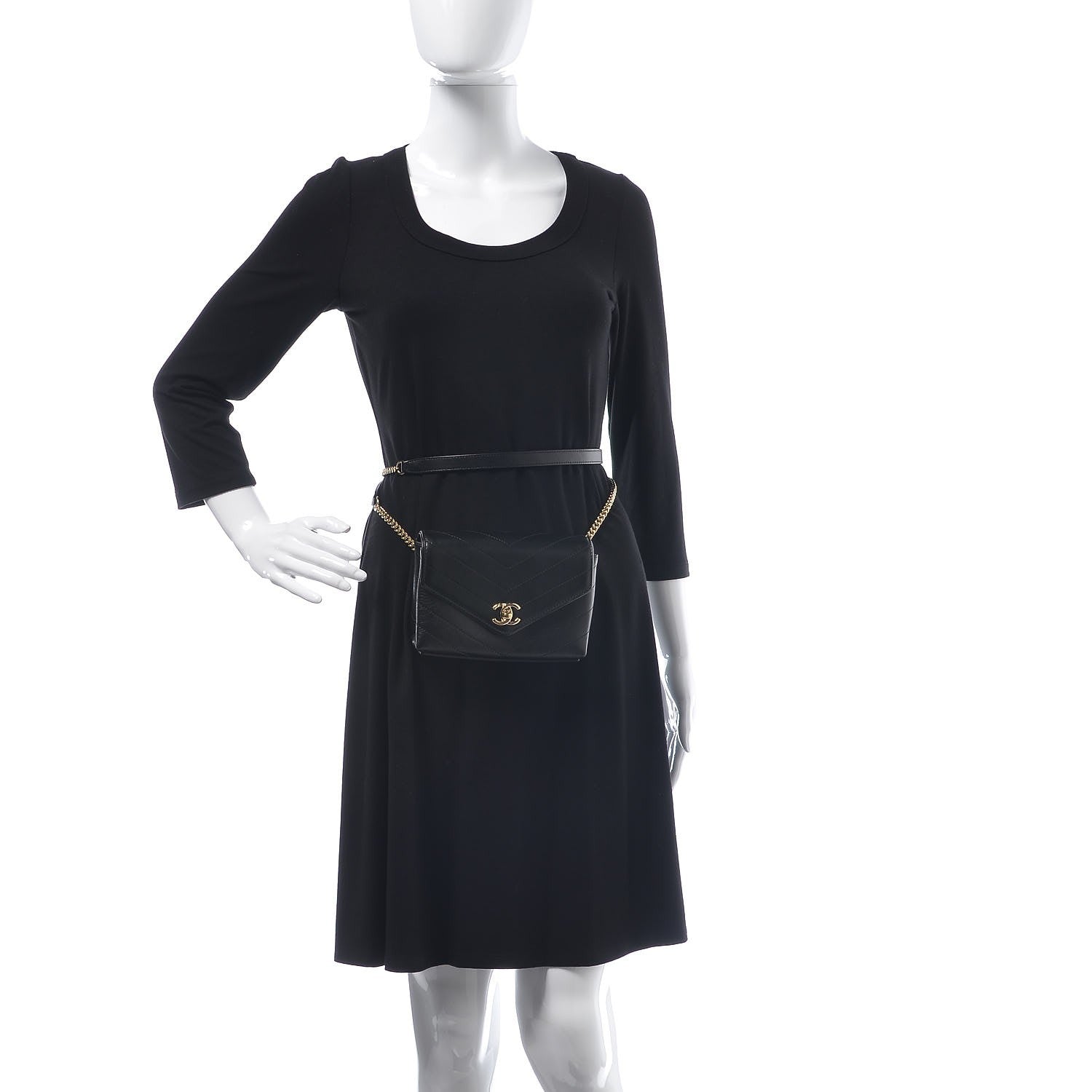 Chanel Calfskin Chevron Stitched Coco Waist Bag Black 2 of 9