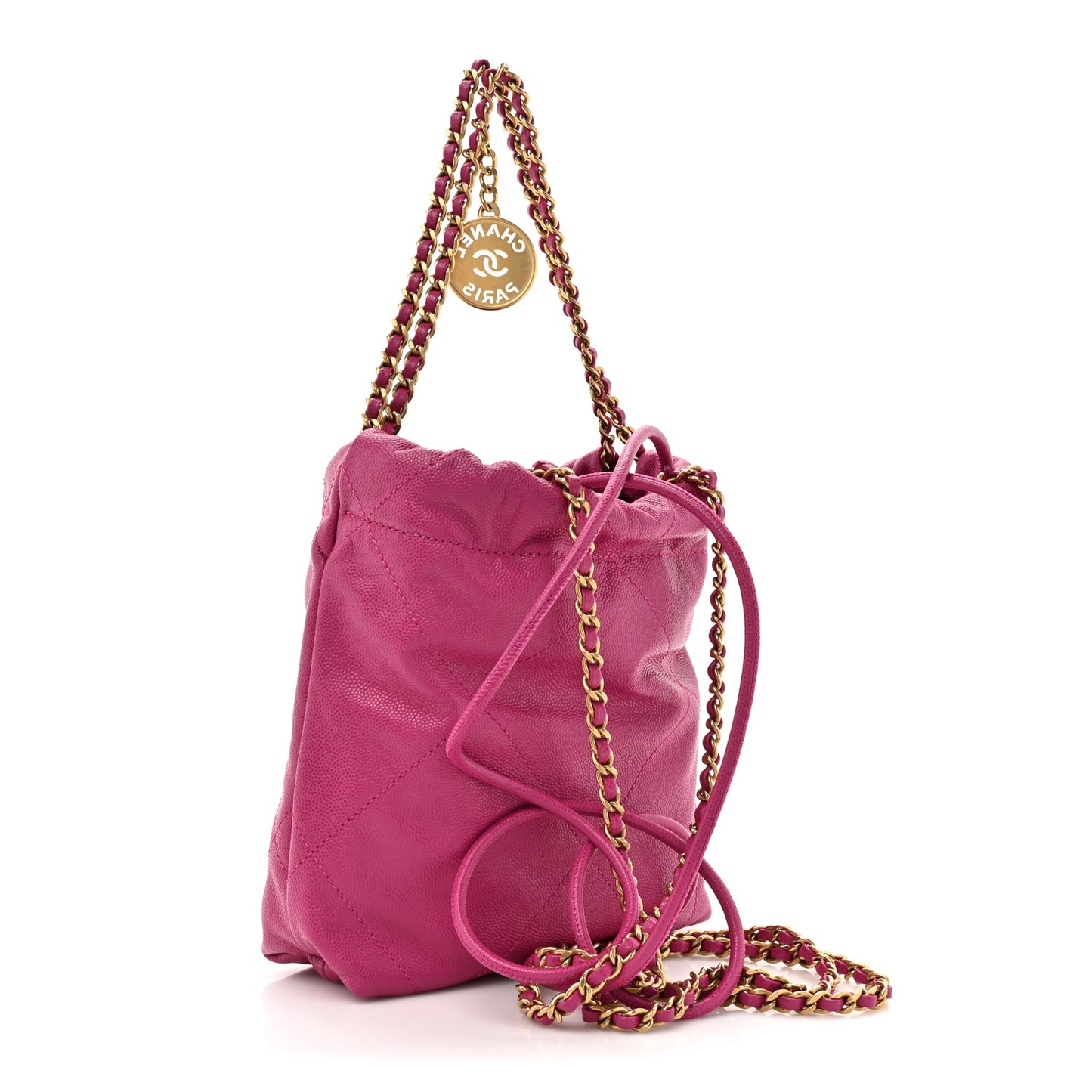 Shiny Caviar Quilted Monochrome Mini Chanel 22 Fuchsia