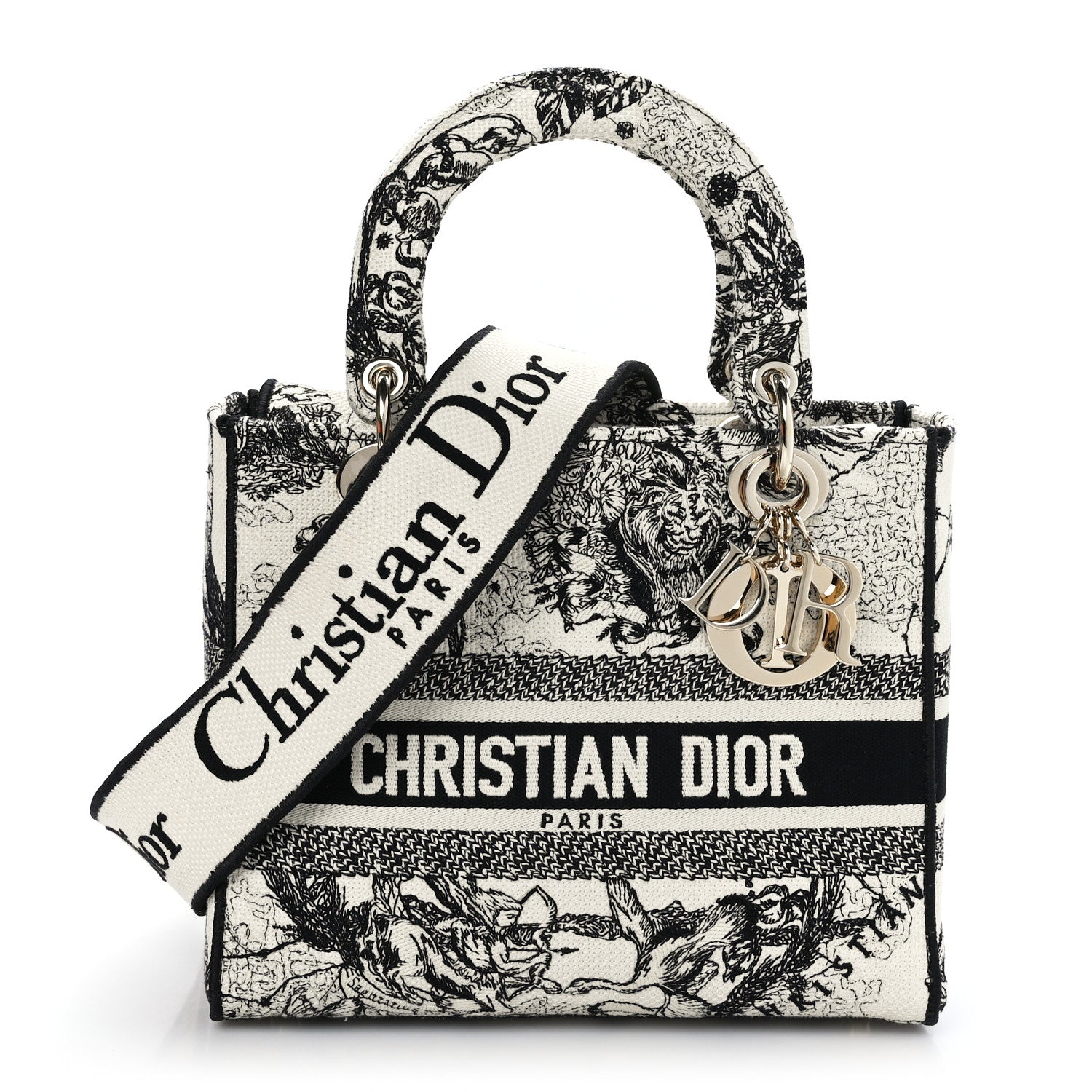 Christian Dior Canvas Embroidered Zodiac Toile De Jouy Medium Lady D-Lite Latte 1 of 8