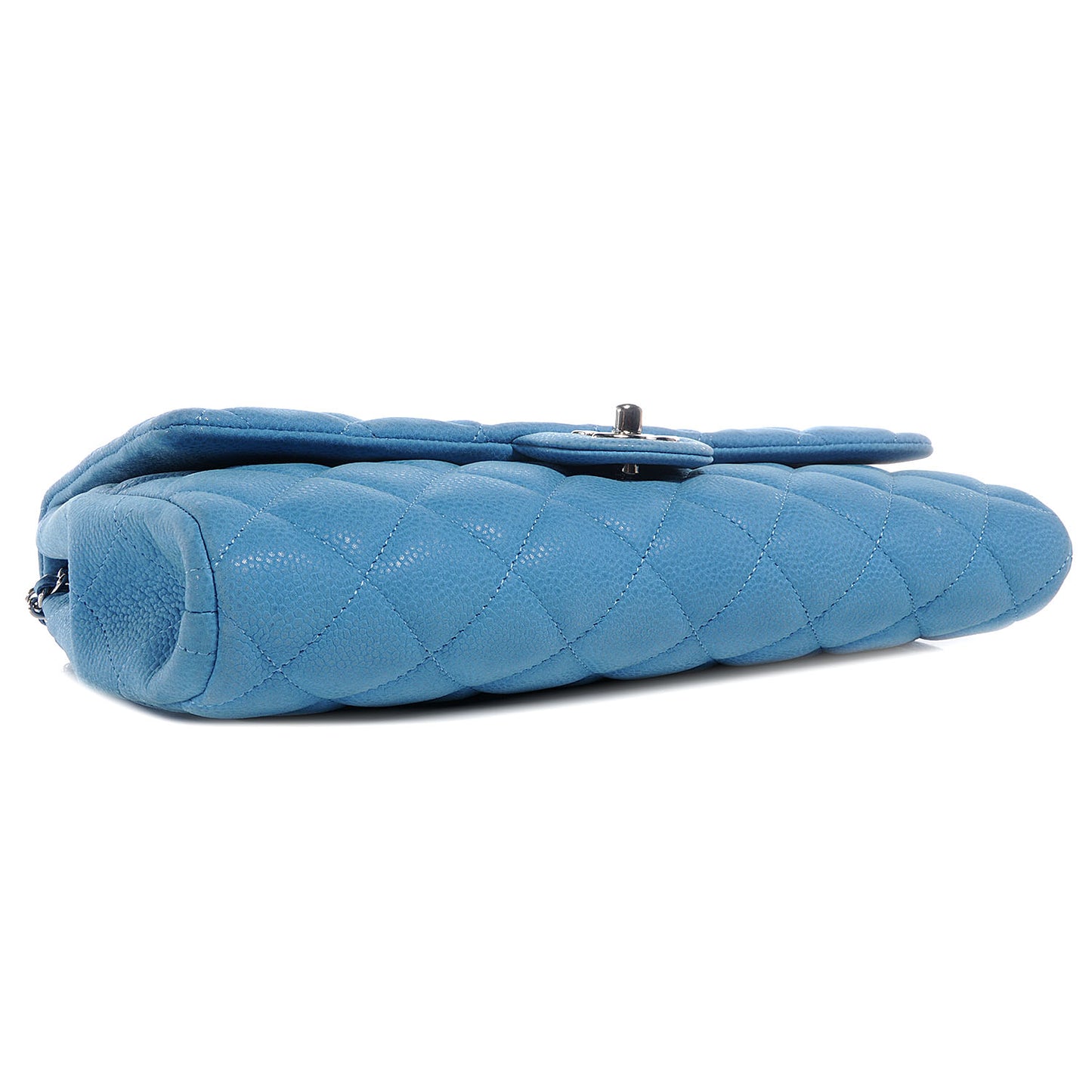 Iridescent Caviar Large Flap Clutch Bag Blue