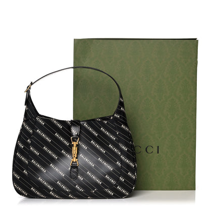 Gucci X BALENCIAGA Calfskin Logo Print Medium Jackie 1961 Hobo Black 12 of 12