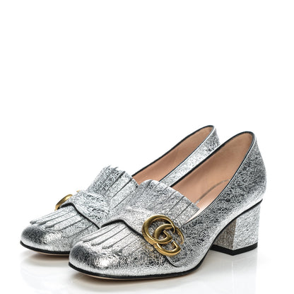 Gucci Galassia GG Marmont Fringe 50mm Loafer Pumps 35 Argento 3 of 7