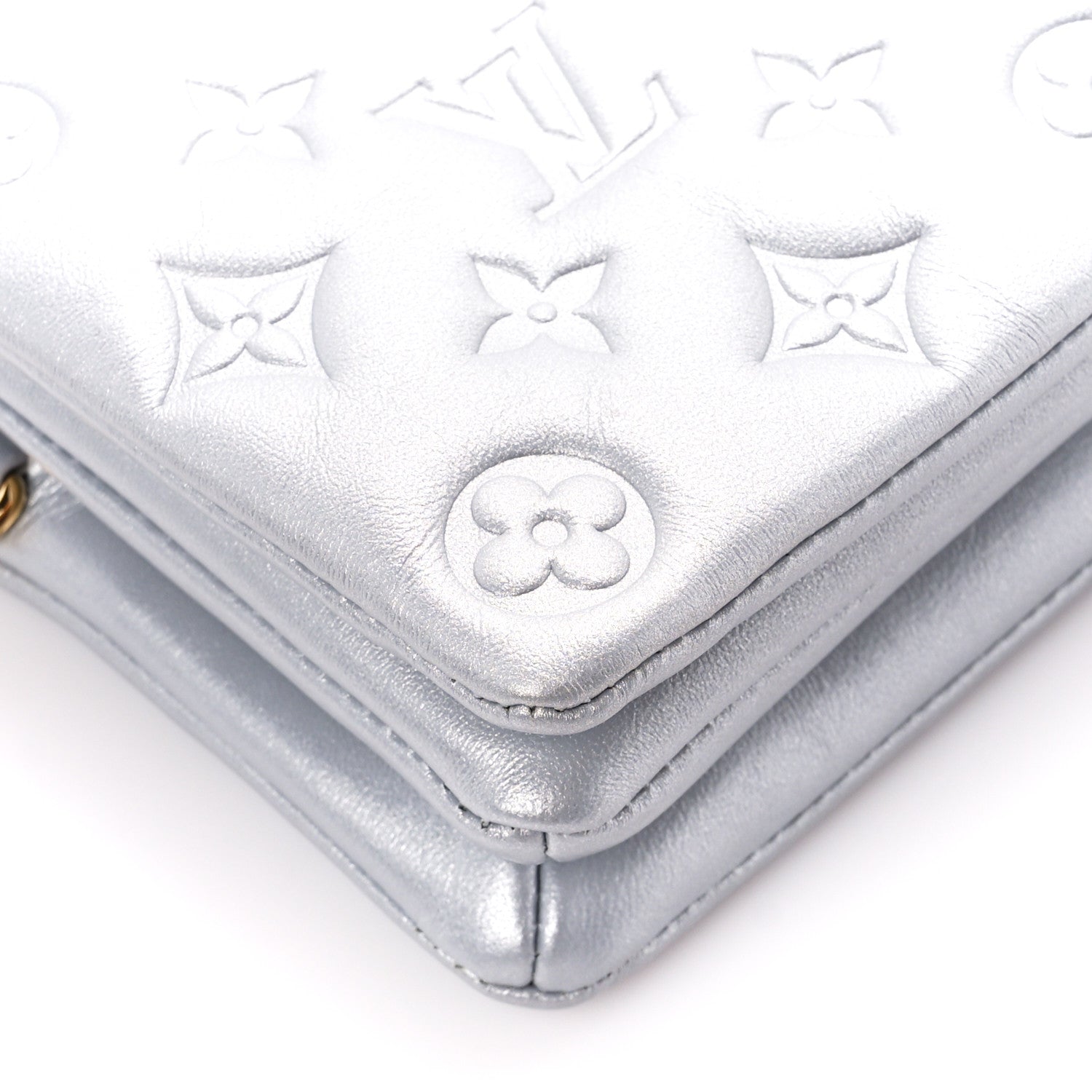 Louis Vuitton Metallic Lambskin Embossed Monogram Pochette Coussin Silver 8 of 10