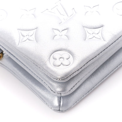 Louis Vuitton Metallic Lambskin Embossed Monogram Pochette Coussin Silver 8 of 10