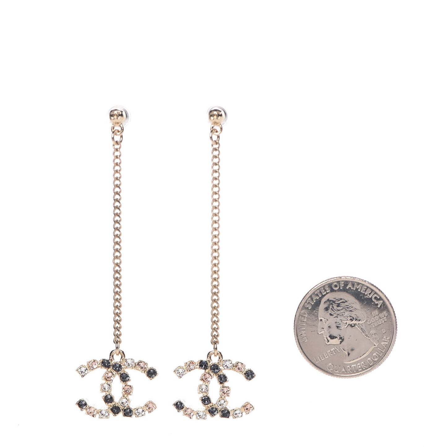 Crystal CC Drop Earrings Pink Grey Gold
