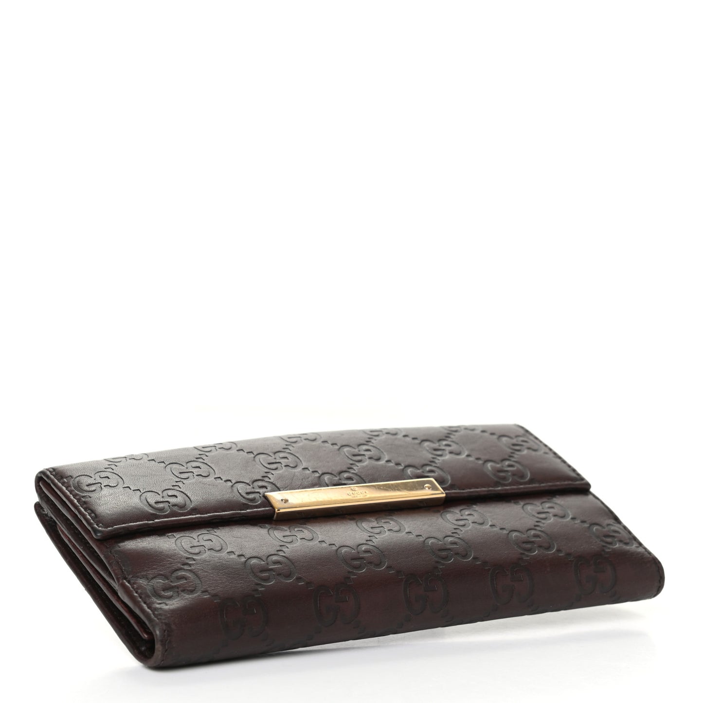 Guccissima Margaux Calfskin Metal Bar Continental Flap Wallet Chocolate