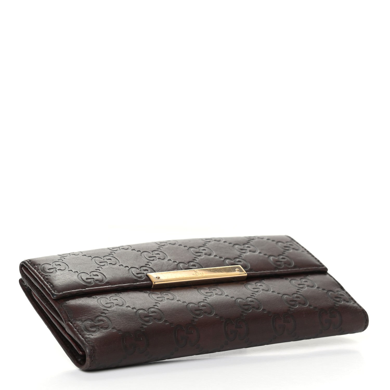 Gucci Guccissima Margaux Calfskin Metal Bar Continental Flap Wallet Chocolate 4 of 8
