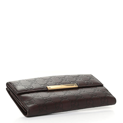 Gucci Guccissima Margaux Calfskin Metal Bar Continental Flap Wallet Chocolate 4 of 8