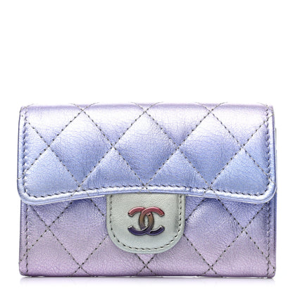 Chanel Gradient Metallic Calfskin Quilted Flap Card Holder Wallet Silver Blue Yellow Purple 1 of 8