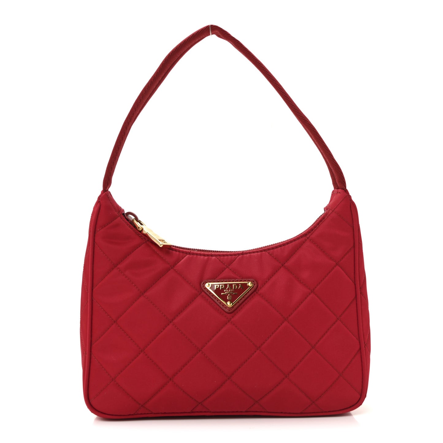 Tessuto Nylon Impuntu Quilted Shoulder Bag Cherry