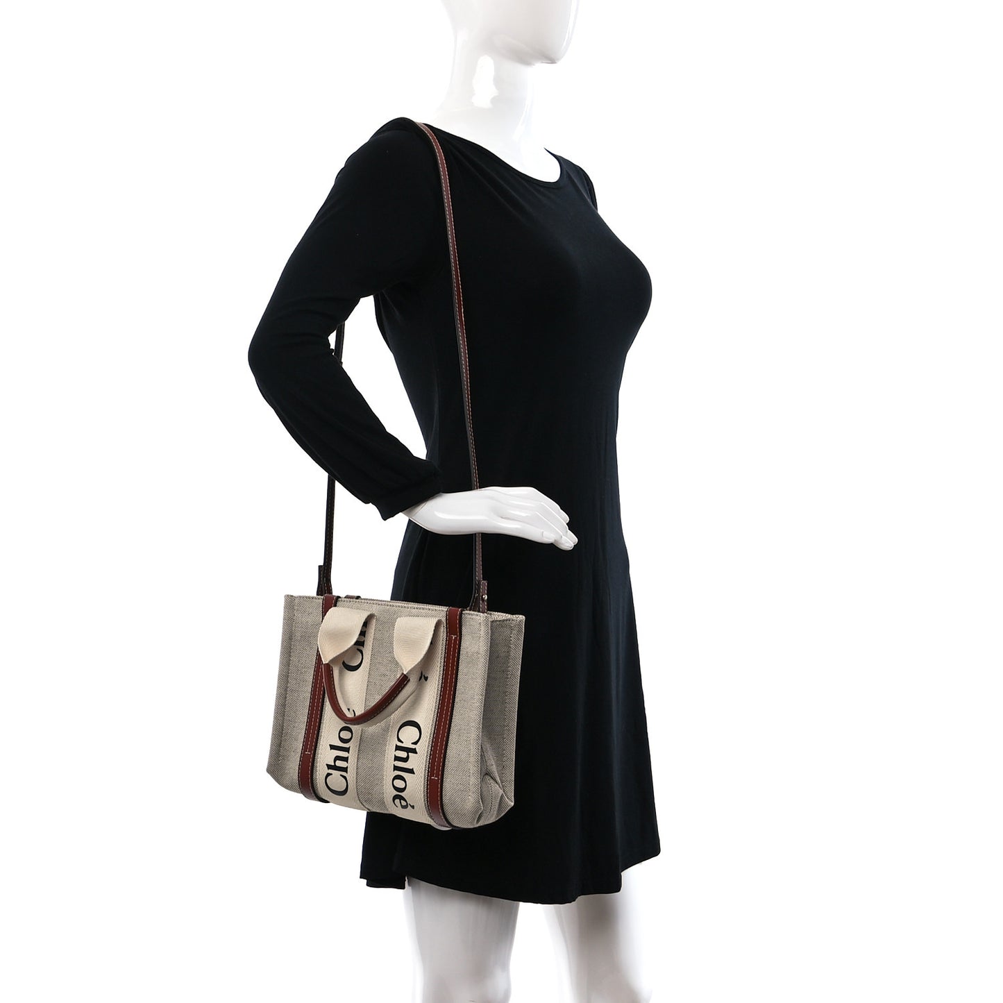 Cotton Calfskin Small Woody Ribbon Tote With Strap White Brown