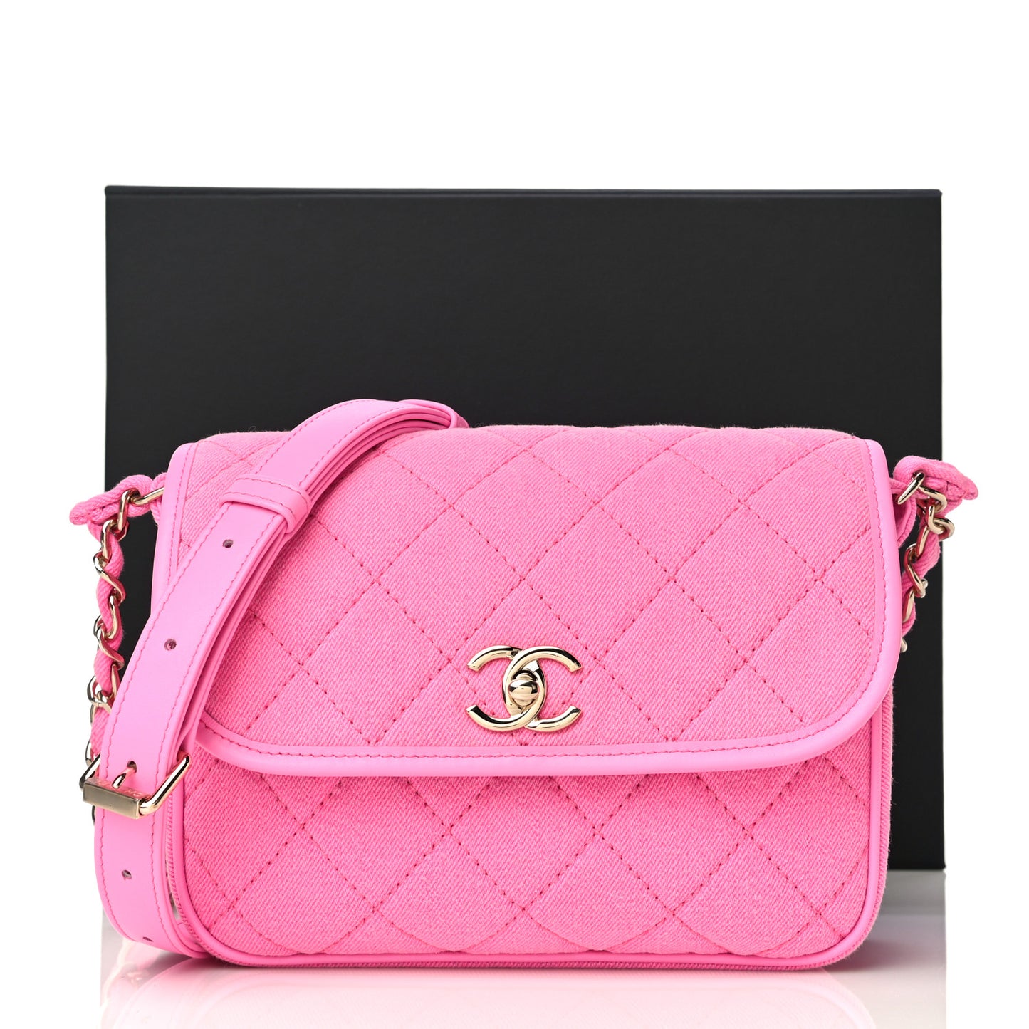 Denim Quilted Small Messenger Flap Neon Pink