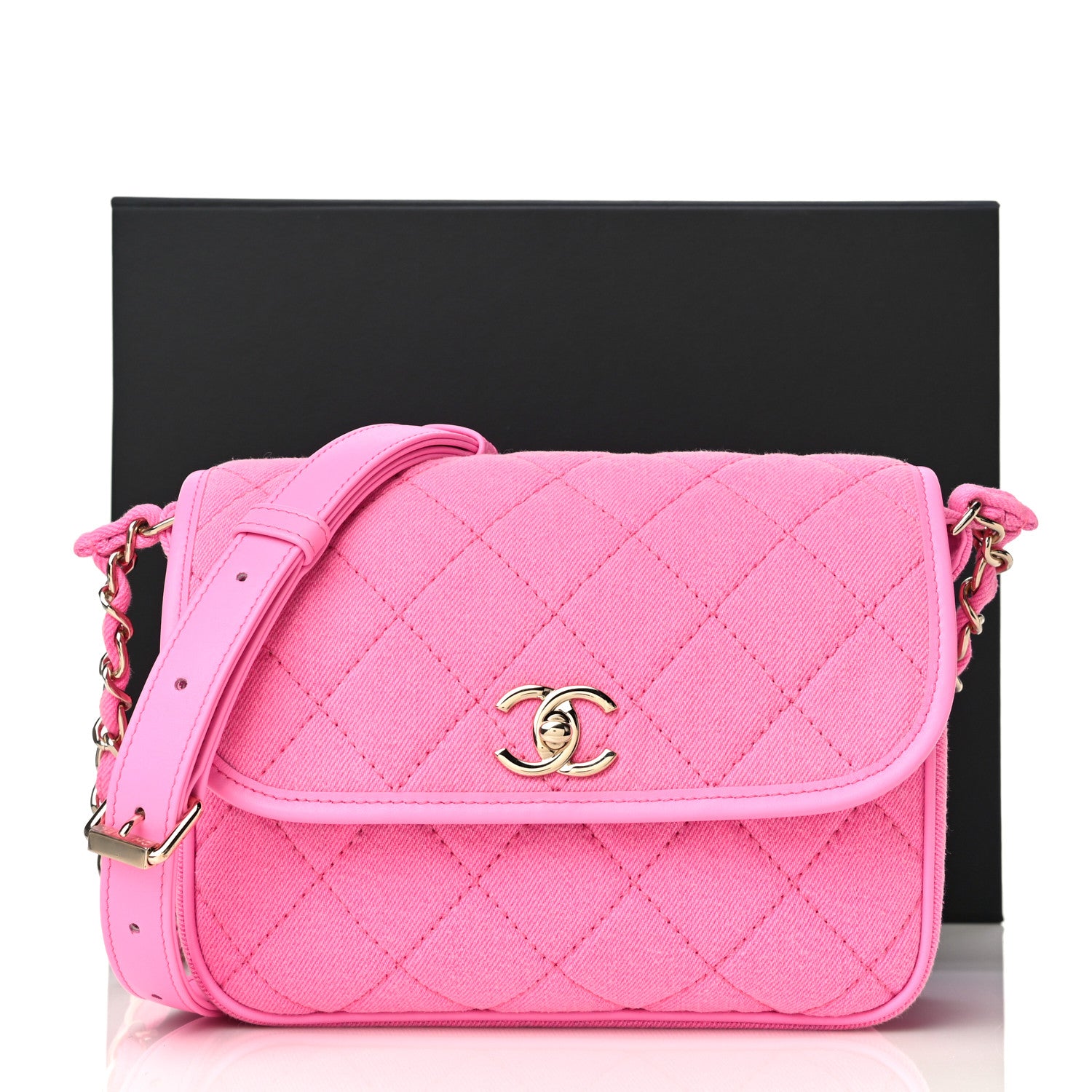 Chanel Denim Quilted Small Messenger Flap Neon Pink 12 of 12