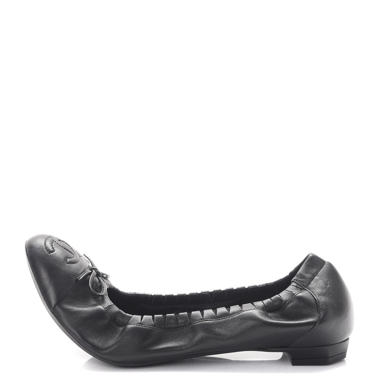 Chanel Lambskin CC Elastic Cap Toe Ballerina Flats 38 Black 1 of 8